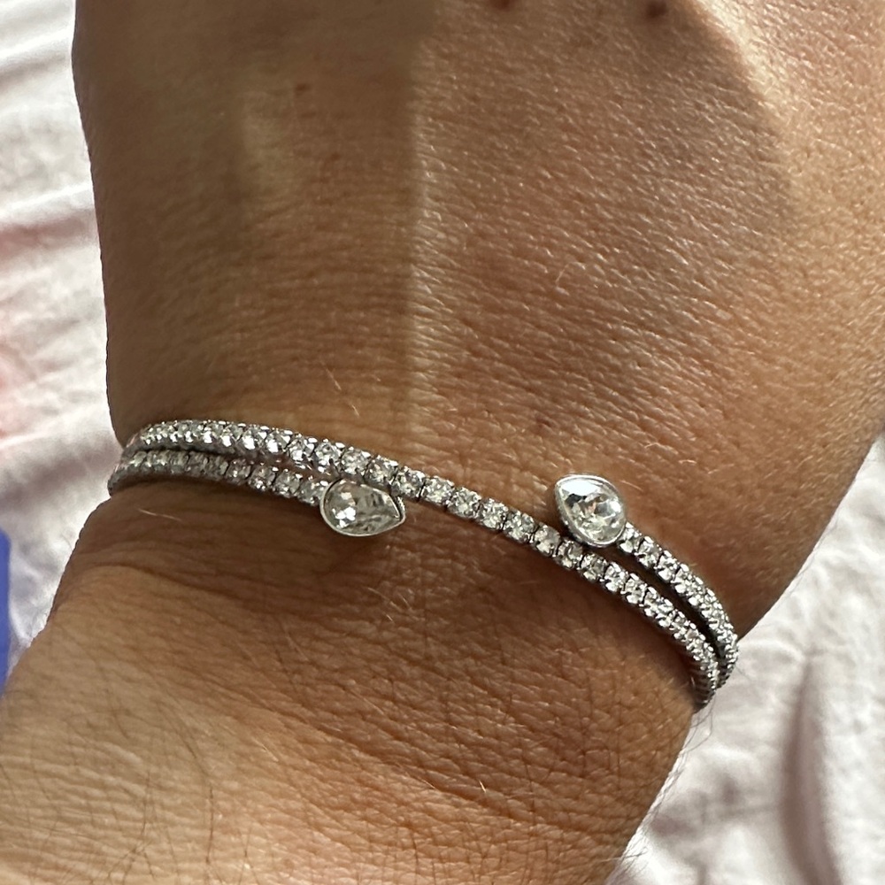 Swarovski Silver Double Band Bracelet with Clear Crystals